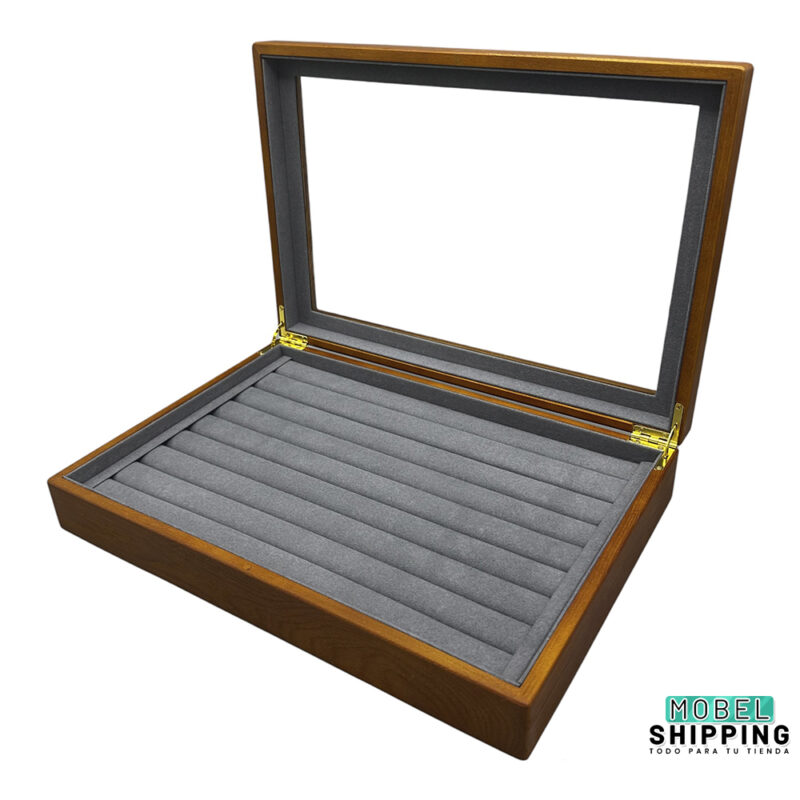Expositor Joyero de Madera para Anillos con Tapa Transparente